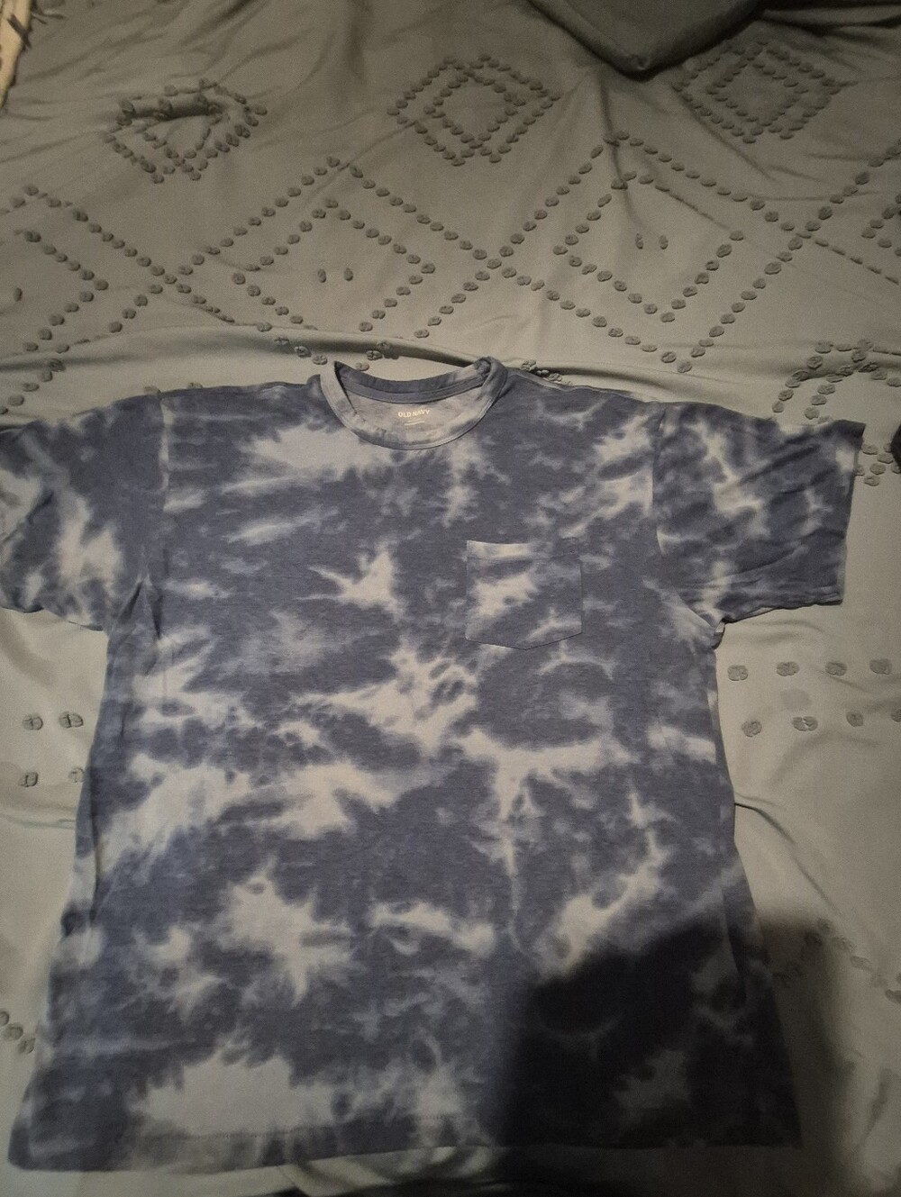 Old Navy Blue and White Tie-Dye Short Sleeve Pocket Tee
